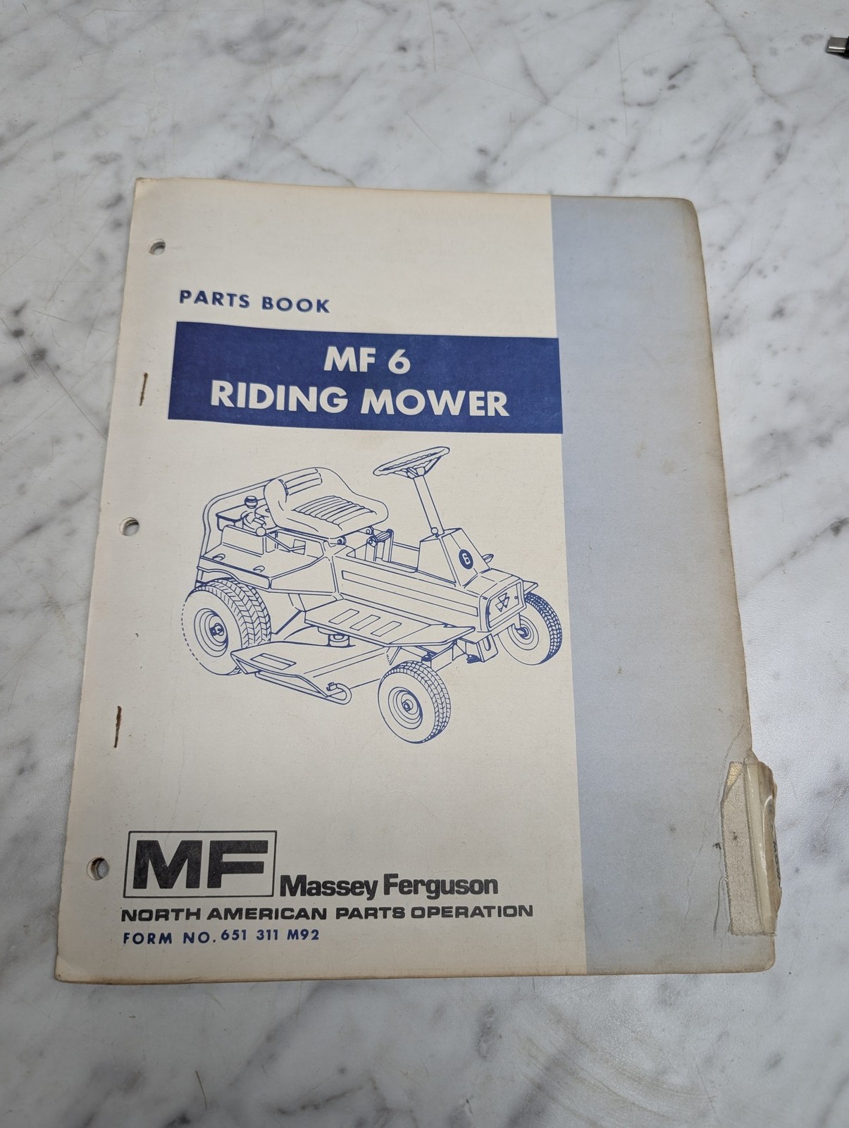 Massey Ferguson Mf 6 Riding Mower Form No. 651 311 M92 Parts Book Manual