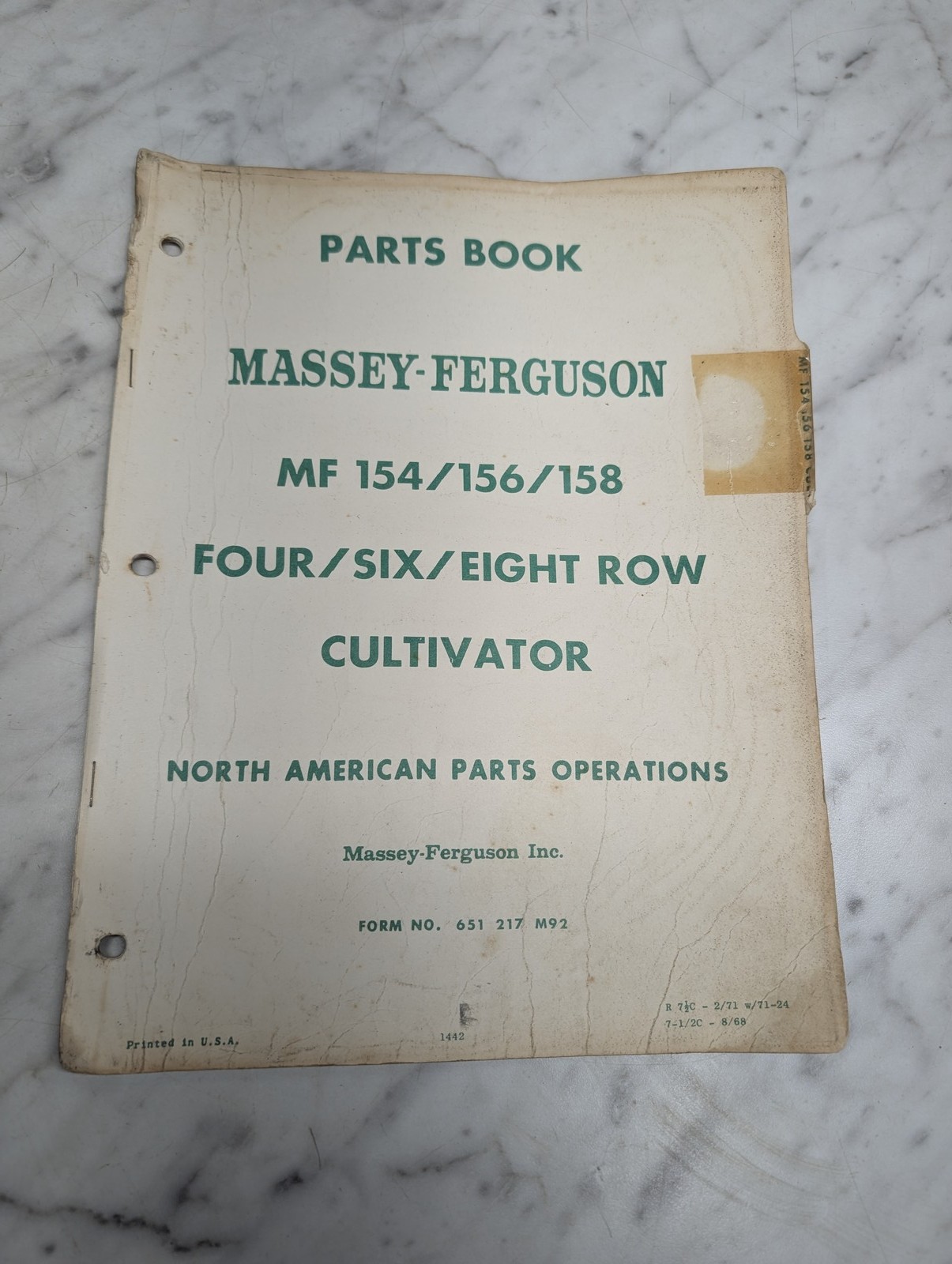 Massey Ferguson Mf 154 156 Four Six Eight Row Cultivator Parts Book Manual