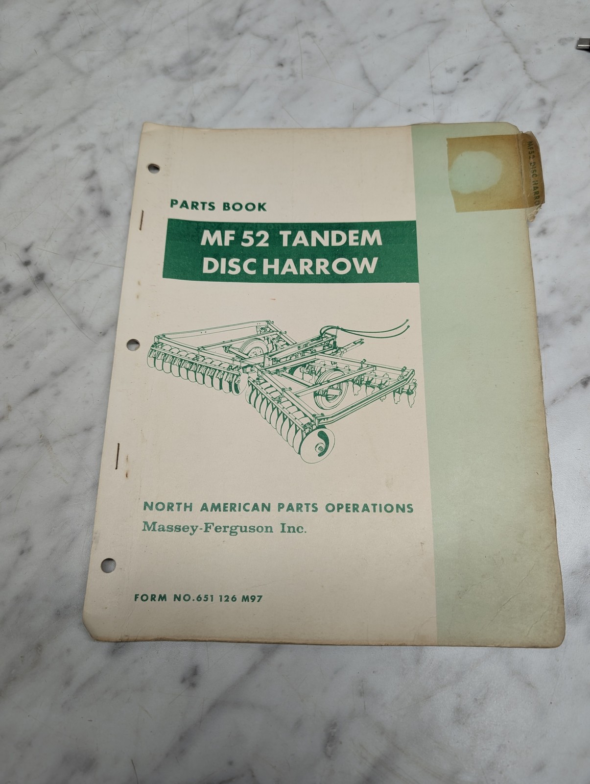 Massey Ferguson Mf 52 Tandem Disc Harrow Form No 651 126 M97 Parts Book Manual