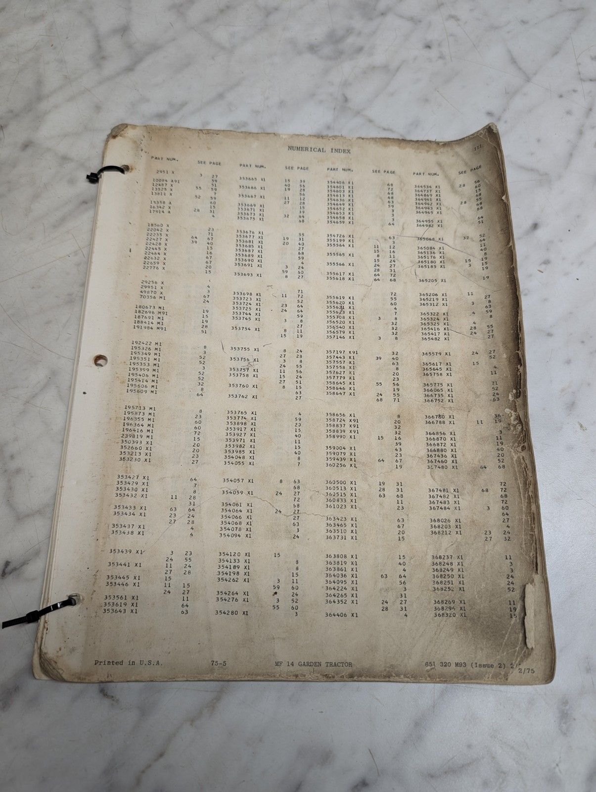 Massey Ferguson Mf 14 Garden Tractor 651 320 M93 Parts Book Manual Catalog List