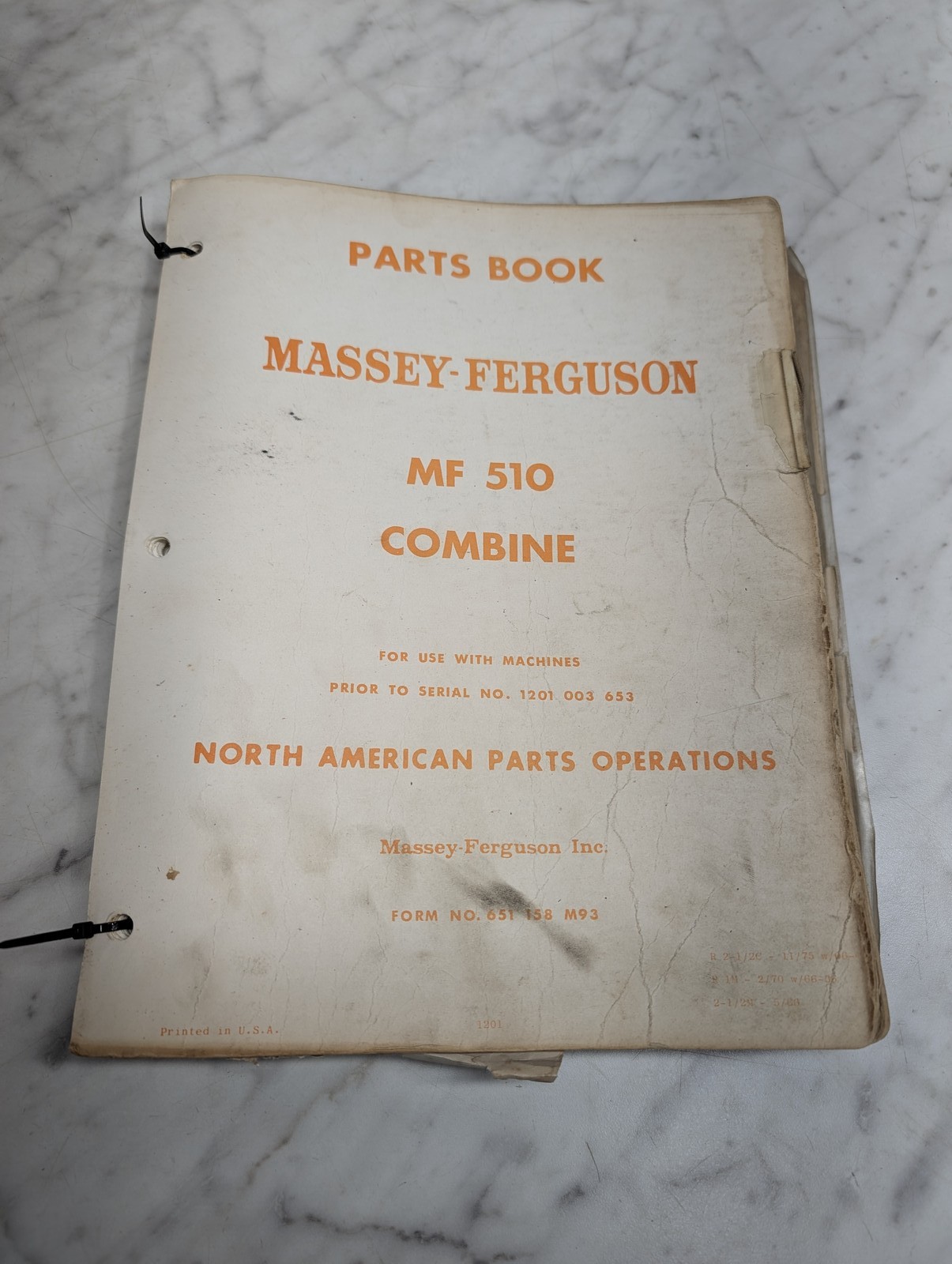 Massey Ferguson Mf 510 Combine 651 158 M93 Parts Book Manual List Catalog