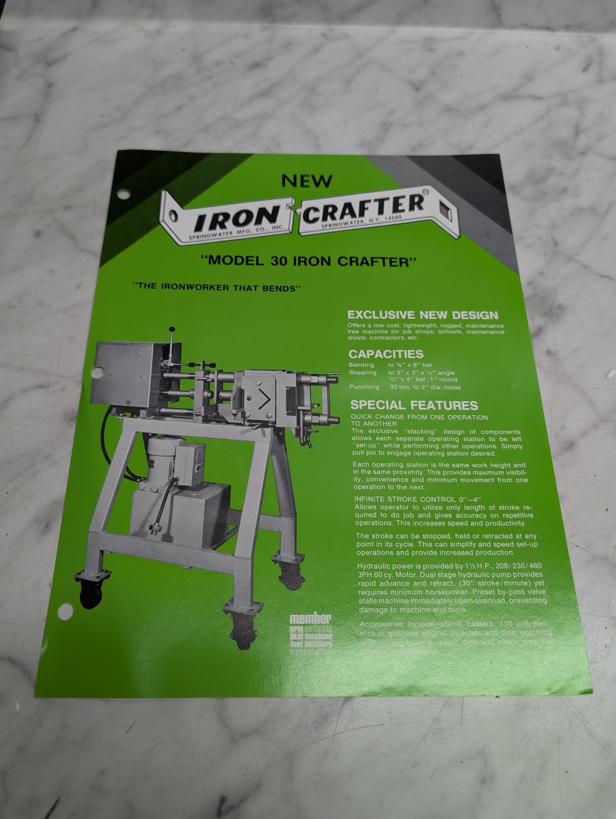 New Iron Crafter Model 30 Springwater Mfg The Iron Worker That Bends Brochure