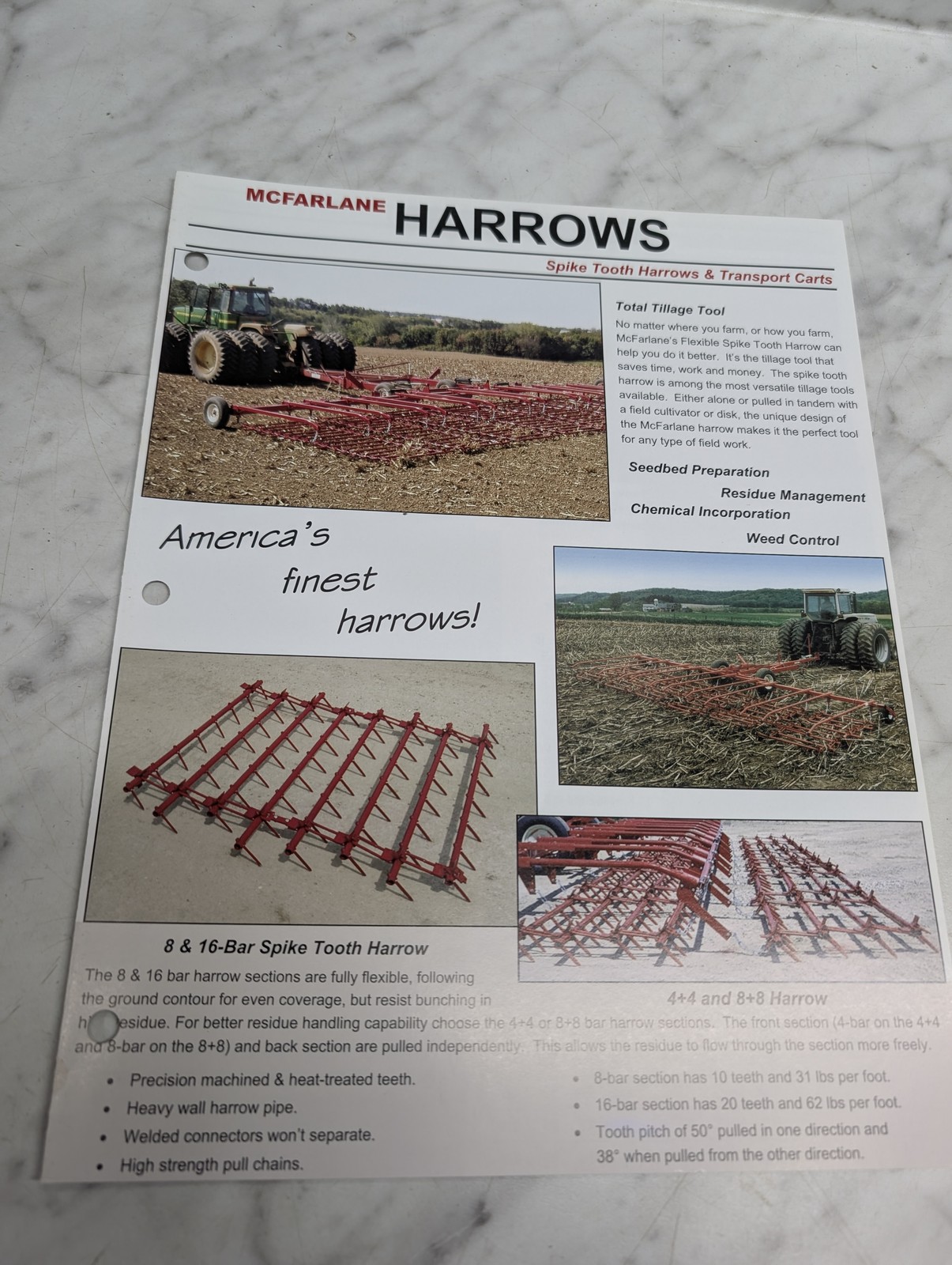 Mcfarlane Harrows Spike Tooth Transport Carts 8 16 Bar 4+4 8+8 Brochure Sales
