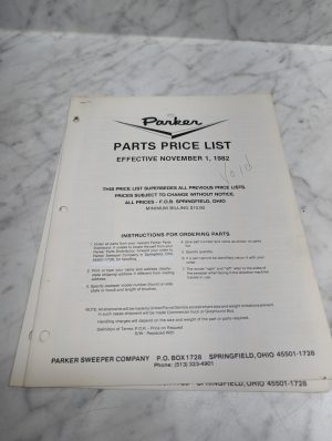 Parker Parts Price List Effective November 1 1982 Sweeper Springfield Ohio
