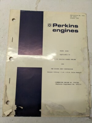 Perkins Engines Industrial Parts List Book 1965 4.192 Diesel Shop Book 3204