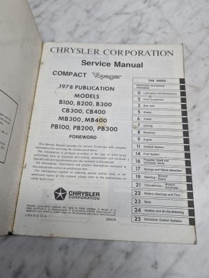 Chrysler Compact Voyager B100 B200 B300 1978 Service Manual Repair