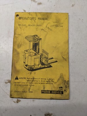 Prime Mover Operators Manual Fork Lift Truck Rr-34B Reach 1988