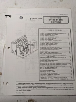 Ge Electric Vehicke Systems Ev100 Zx Scr Controls Manual Instructions 1993