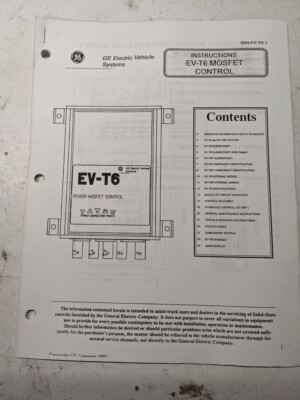 Ge Electric Vehicke Systems Controls Manual Instructions Ev-T6 Mosfet