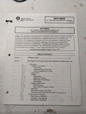 Ge Electric Vehicke Systems Controls Manual Instructions Evt100Zx 1995