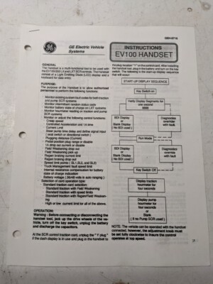 Ge Electric Vehicke Systems Manual Instructions Ev100 Handset Geh-5716