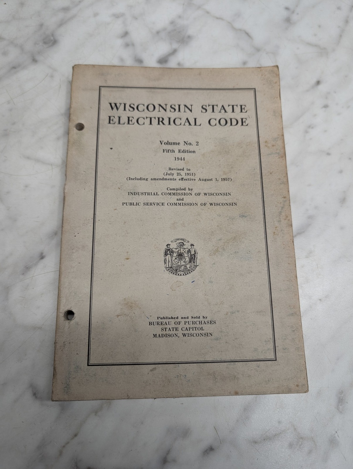 Wisconsin State Electrical Code Volume No 2 Fifth Edition 1944 Revised 1951