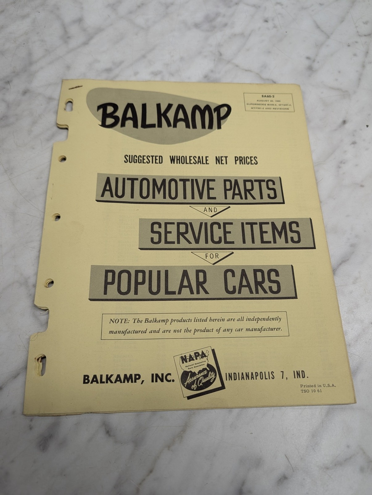 Balkamp Ba60 2 Automotive Parts Service Items Popular Cars August 1956 Price