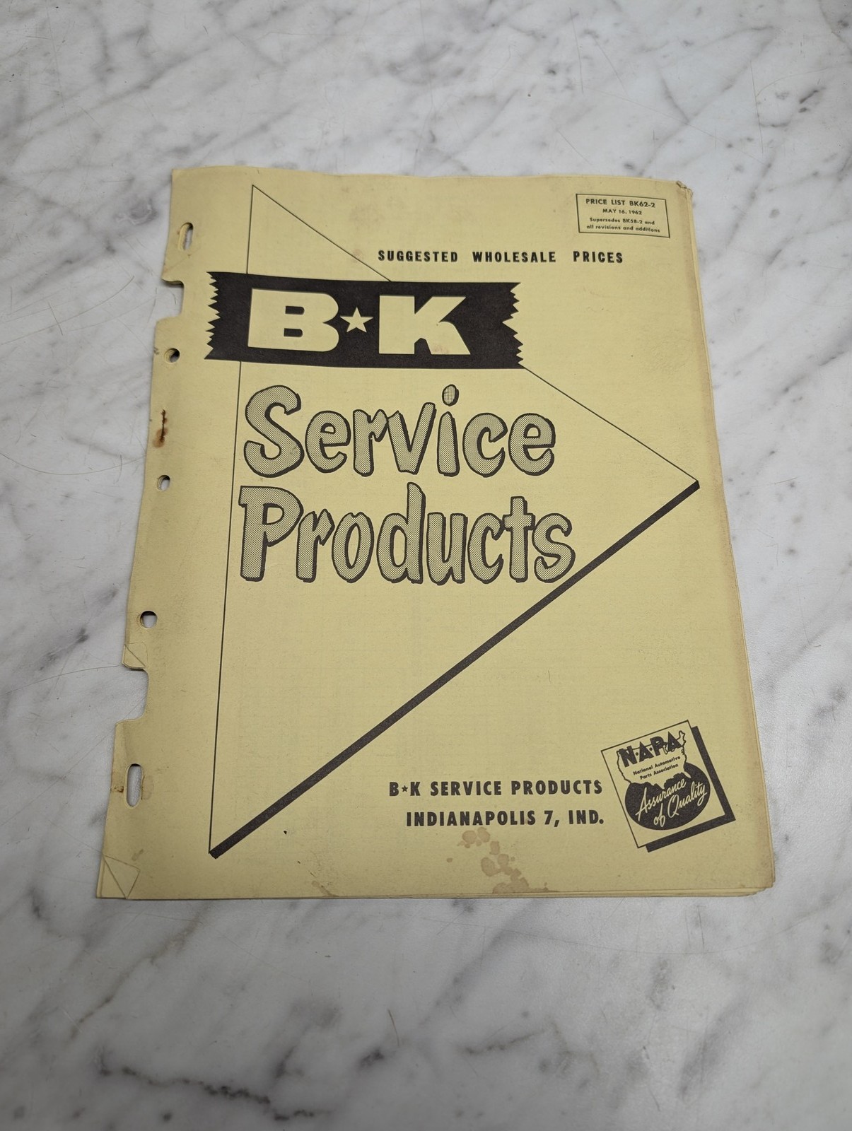 B K Service Products Price List Bk62-2 May 16 1962 Suggested Wholesale Prices