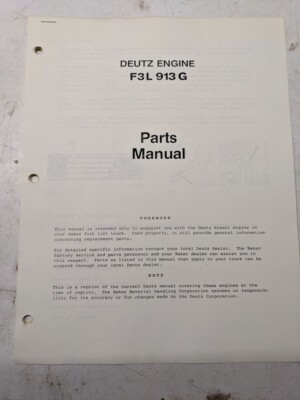 Deutz Engine F3L 913 G Parts Manual List Book F3L913G Diesel Baker Fork Lift