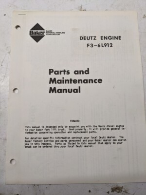 Deutz Engine Parts Manual List Book F3L912 F4L912 F6L912 Maintenance Baker Fork