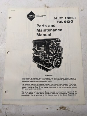 Deutz Engine Parts Manual List Book F3L 913 G Maintenance Baker Fork Lift
