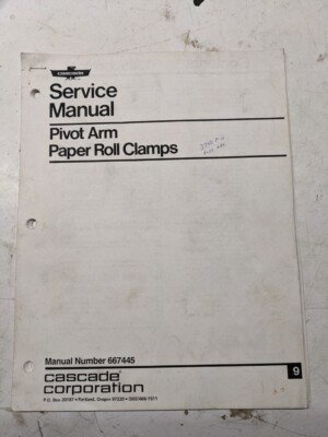 Cascade Service Manual Parts List Book Fork Lift Pivot Arm Paper Roll Clamps