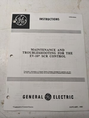 Ge Electric Vehicle Systems Controls Manual Instructions Ev-10 Scr 1983