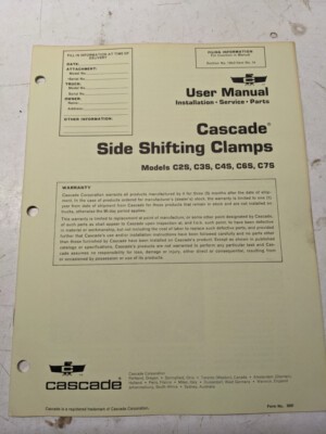 Cascade User Parts List Book Manual Side Shifting Clamps C2S C3S C4S C6S C7S