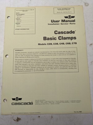 Cascade User Parts List Book Manual Basic Clamps C2B C3B C4B C6B C7B