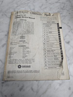 Imperial Chrysler Plymouth Passenger Car 1971 Chassis Service Manual Repair