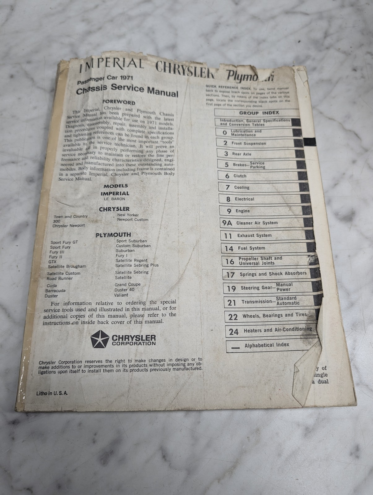 Imperial Chrysler Plymouth Passenger Car 1971 Chassis Service Manual Repair