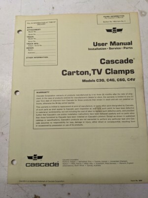 Cascade User Parts List Book Manual Carton Tv Clamps C3G C4G C6G C4V