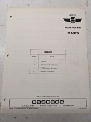 Cascade Price List For Lift Truck Dealers Quad Freelift 1979