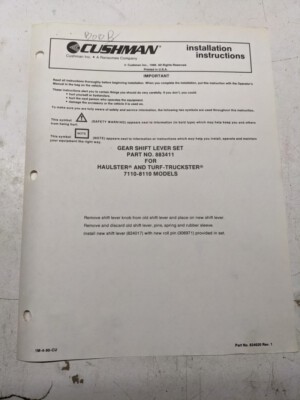 Cushman Installation Instructions Gear Shift Lever Set 883411 7110-8110 1990