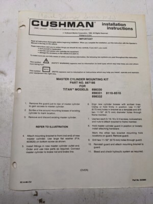 Cushman Installation Instructions Master Cylinder Mounting Kit 887186 898330-32