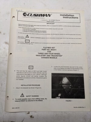 Cushman Installation Parts List Manual 883241 On Haulster Truckster Models 1990