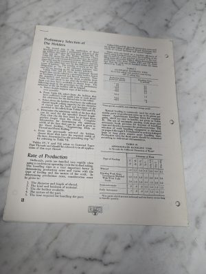 Reed Preliminary Selection Of Die Holders Rate Production Table I Ii 10