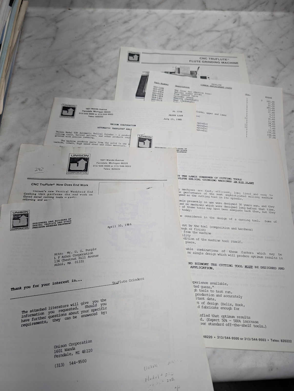 Unison Cnc Truflute Flute Grinding Machine Pl 1356 Sales Brochure Technical Info