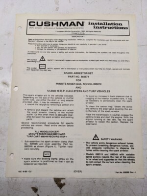 Cushman Installation Instructions Spark Arrestor Set 882574 Haulster 1983