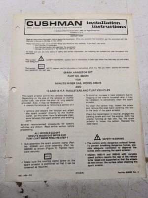Cushman Installation Instructions Spark Arrestor Set 882574 Turf 1983