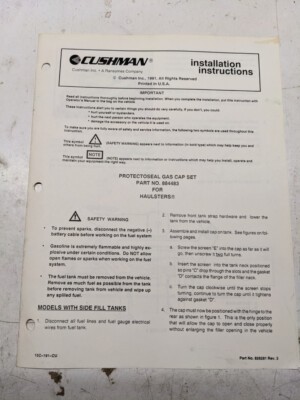 Cushman Installation Instructions Parts List Gas Cap Set 884483 Haulsters