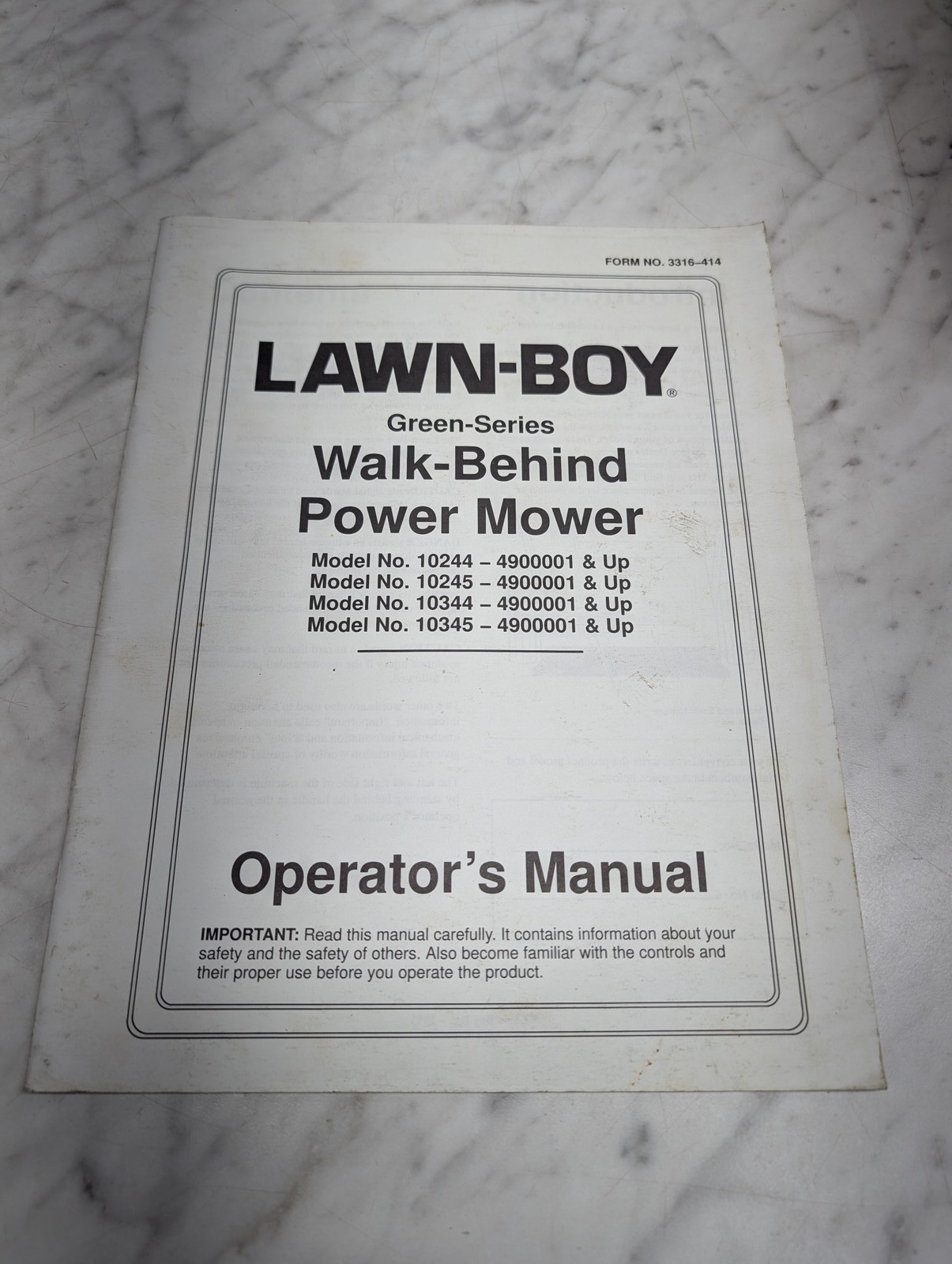Lawn Boy Green Series Walk Behind Power Mower 10244 Operator'S Manual Owner