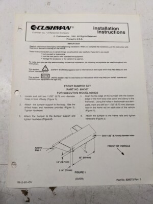 Cushman Installation Instructions Front Bumper Set 884367 On Executive 898322
