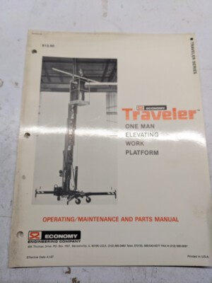 Economy Traveler Elevating Platform Opearting Maintenace Parts Manual 1987