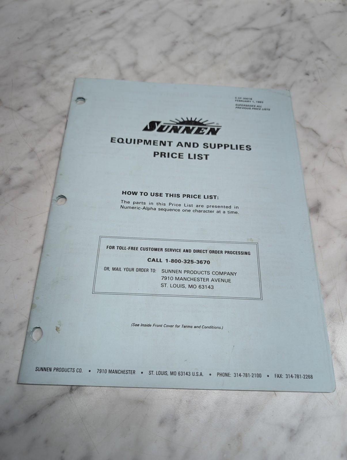 Sunnen X Sp 3001B Equipment Supplies Price List Parts Sales Catalog Reference