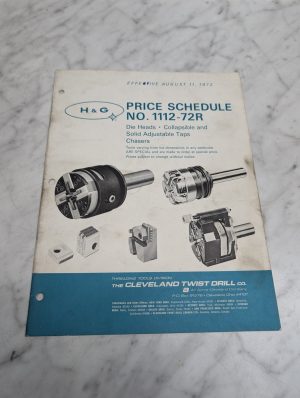 H G 1112 72R Price Schedule Die Heads Collapsible Solid Cleveland Twist Drill Co