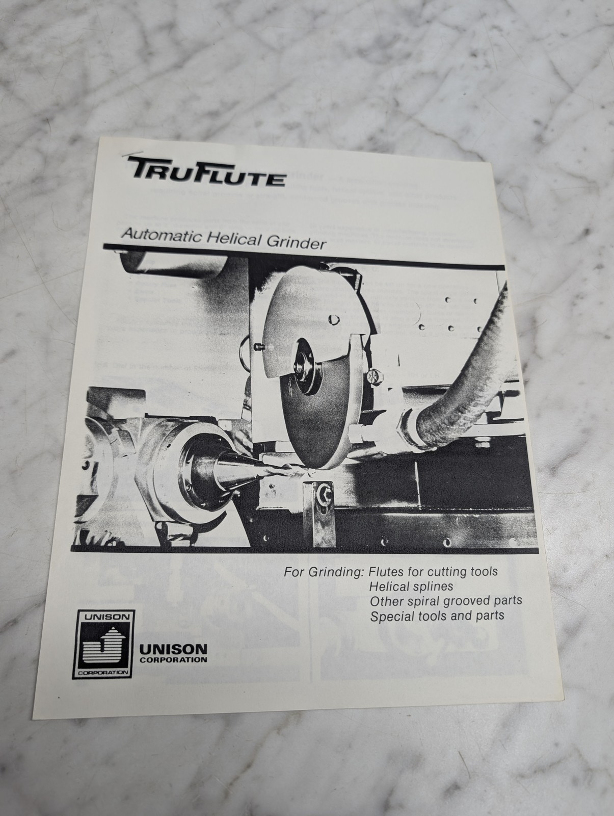 Truflute Automatic Helical Grinder Unison Sales Brochure Catalog
