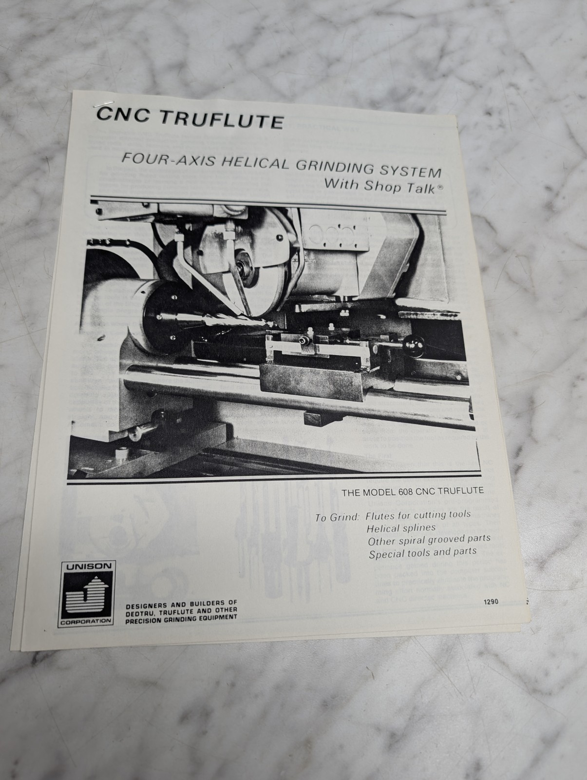 Unison Model 608 Cnc Truflute Four Axis Helical Grinding System With Shop Talk