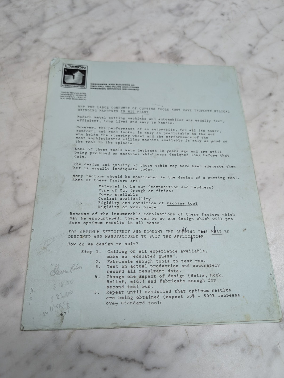 Unison Engineers Builders Tru Flute Helical Grinding Machines Sales Brochure