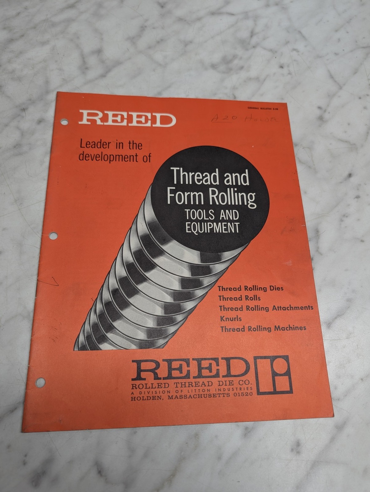 Reed Thread Form Rolling Tools Equipment General Bulletin 5 58 Literature