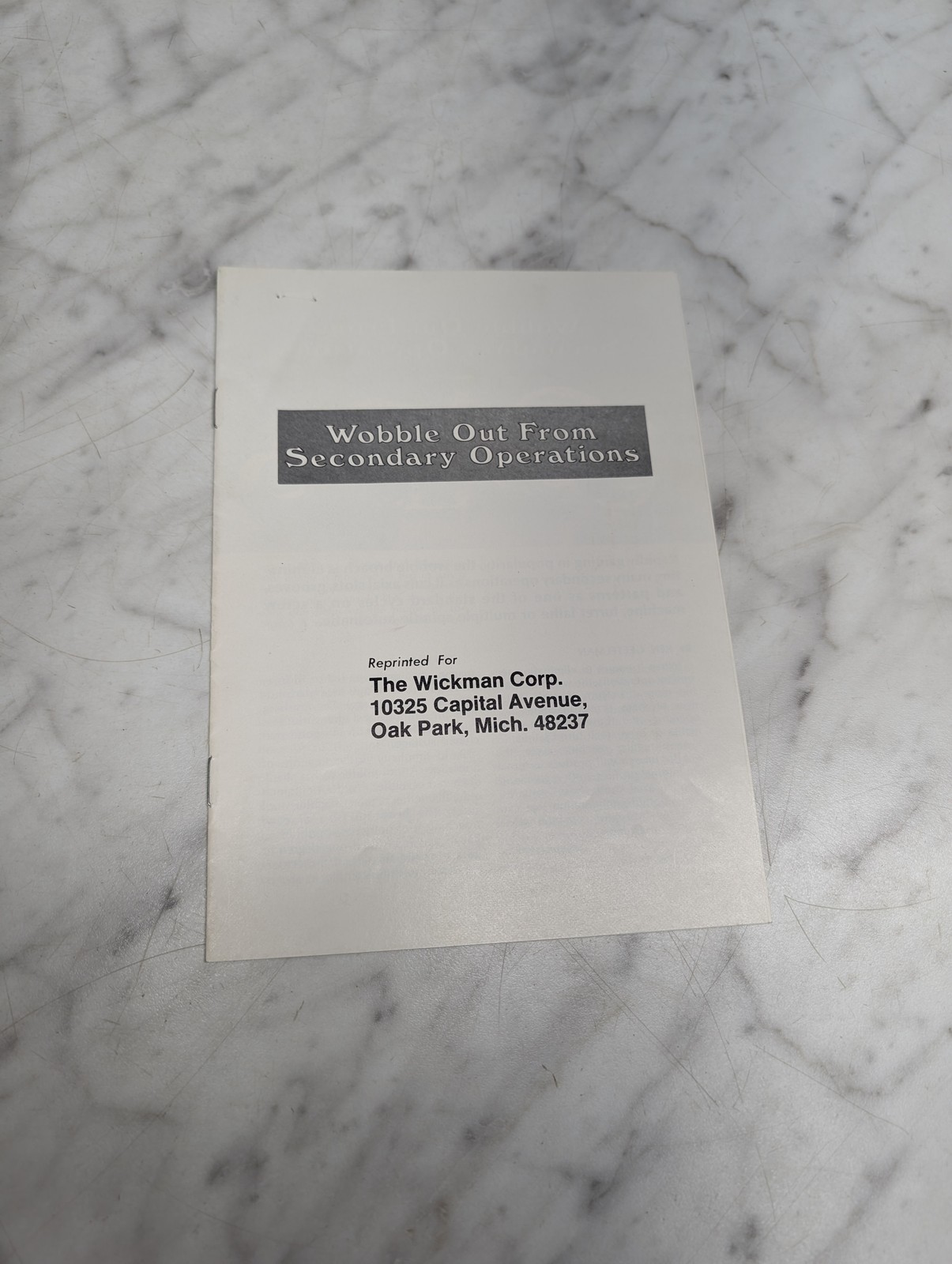 The Wickman Wobble Out From Secondary Operations Sales Brochure Literature