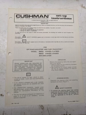 Cushman Setup Instructions Dealer Manual Haulster Truckster 898452 898532 8610