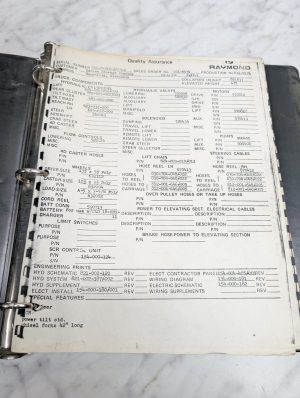 Raymond Quality Assurance Serial Number 031 R40Tt 3623 S Sales Order K474