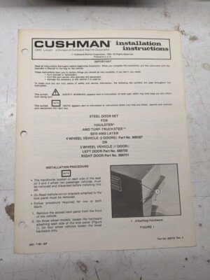 Cushman Installation Instructions Parts List Manual Steel Door Set 886387